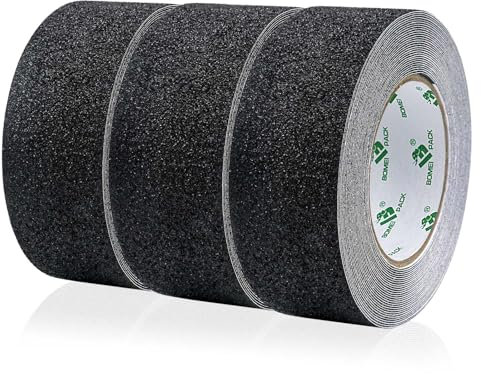 BOMEI PACK Nastro Antiscivolo Nero [50mm x 5m] - 5 Stelle Programma Vine, Adesivo per Scale, Pavimenti, Palestre - Alta Resistenza a Acqua e Usura`（3rolls）