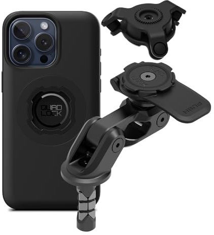 Quad Lock Motorcycle Fork Stem Phone Mount PRO Kit with Vibration Dampener and iPhone 15 Pro Max MAG Case