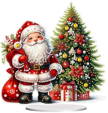 CXINLky DIY Diamond Art Painting Tisch Deko, Kreative Weihnachten 5D Diamant Art Painting Tischdeko, Diamant Malerei Stehend Kunst Set, Ornamente Geschenke Dekorative-01-Weihnachtsmann