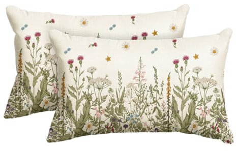Artoid Mode Antike Kräuter Wilde Blumen Frühling Kissenbezüge 2er Set, 30x50 cm Sommer Saisonnal Zierkissenbezug Couch Wohnzimmer Deko
