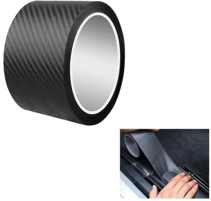 KUIRUNRX® Carbon Folie Auto, Auto Einstiegsleisten Kohlefaser Aufkleber, 3D Selbstklebend Schwarz Folie Auto mit Abstreifer, Kratzfest Lackschutzfolie Schutzfolie für Auto Fahrrad Motorrad (5CM×10M)