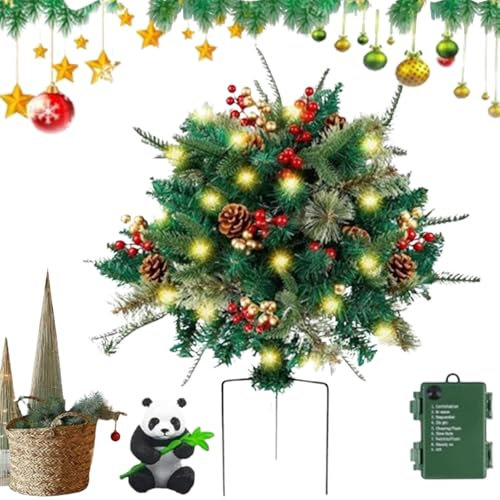 OYUCDAGQ Christmas tree flower pot filler with lights, pre-installed light flower pot shrubs, holiday flower pots with LED lights and tripod