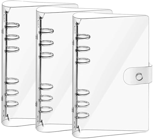 Hinapan 3 Stück A6 Transparenter Weicher PVC Ordnereinband, Wasserdichter Nachfüllbarer Ringordner A6, 6 Ringe Binder Mit Schnappverschluss, Für Büro, Schule, Ordner