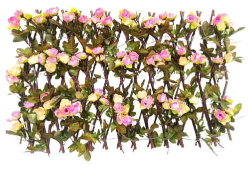 YYRHD-CZ Erweiterbarer Künstlicher Heckenzaun, Künstlicher Blumen-Zierzaun, Sichtschutzwand for Gartenpflanzen, Künstlicher Efeu-Zaunschirm 40 X 200 cm(Forty-Two Roses)