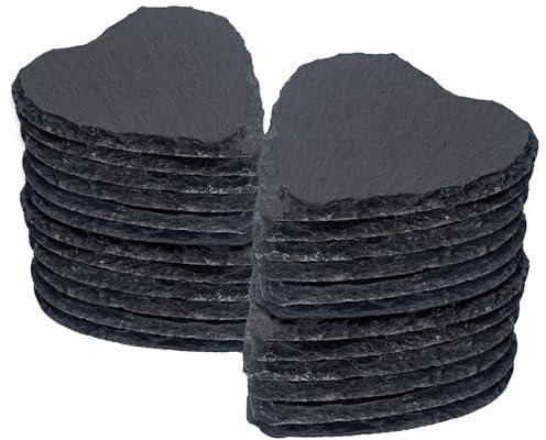 Argon Tableware Herz Schieferuntersetzer - 10cm - 24x Natürlich Schwarz Stein Heim Küche Trinken Kaffee Tasse Glas Halter Tisch Matte Tischsets