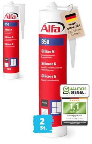 2x Alfa Silikon Schwarz UV-beständig – Bausilikon – Fugendichtstoff | Profi Qualität – Neutralvernetzendes Silikon 300 ml für Fenster, Türen und Fugen, UV-beständig, elastisch für innen und außen