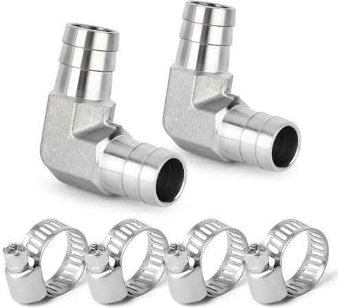 TAISHER 2 piezas 304 Acero Inoxidable 90 Grado Codo Manguera Accesorios 8mm Barb x 8mm Barb para Combustible/AIR/Líquido/Gas con 4 piezas Abrazadera de Manguera