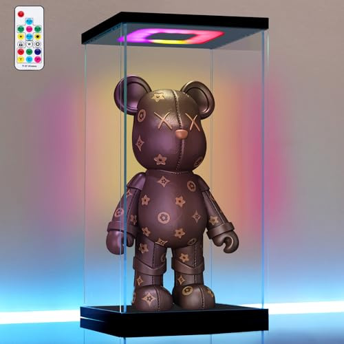 AZEYN Clear Acrylic Display Case with Light for 400% bearbrick, Multiple Color Lights Dustproof Protection Display Box for Collectibles Action Figures（6×6×12inch）
