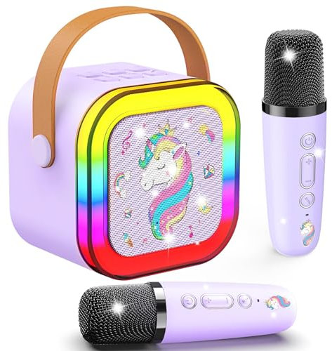 Machine à karaoké pour enfants avec 2 microphones, haut-parleur Bluetooth sans fil, cadeaux licorne pour filles, 3 à 12 ans, cadeaux d'anniversaire, microphone pour jouets pour enfants