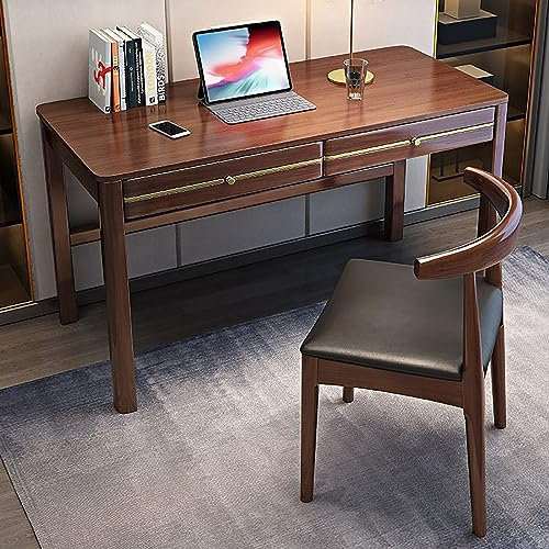 Mid-Century Moderner Schreibtisch aus Massivholz mit 2 Schubladen für Home Office, stabiler Computer-Arbeitsplatz in Walnussholz-Finish – 99,1 x 61 x 76,2 cm