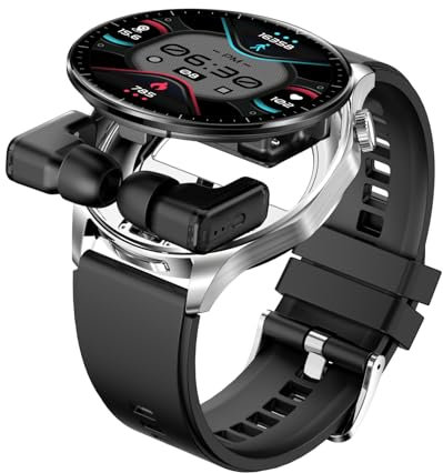 Smart Watch with Earbuds, Digital Watch with Headphones for Men Women, Heart Rate Sleep Monitor, 1.43 AMOLED Large Screen Fitness Watch for iOS Android Phone, Step Counter (Silver)