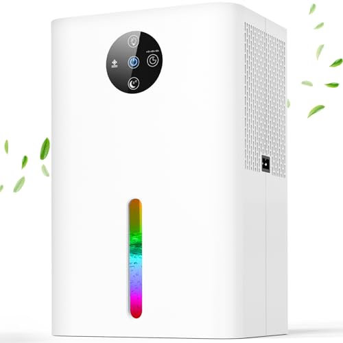 Deshumidificador Electrico,1.8L Deshumidificador para el Hogar,Silencioso,Descongelación Automática,Apagado Automático,7 Colores Luz,Deshumificador Portátil para Dormitorio.