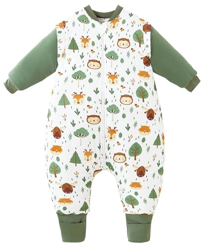 Chilsuessy Baby Winterschlafsack Schlafsack mit Füssen kleine Kinder Ganzjahres Winter Schlafsack Schlafanzug für Jungen und Mädchen,abnehmbar Ärmel, Waldtiere/2.5 Tog, 90/Baby Höhe 95-105cm
