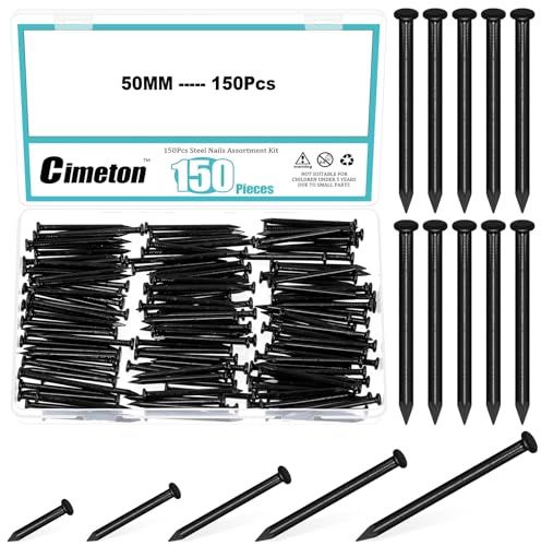 Cimeton 150PCS 50MM Brick Steel Nails Concrete Wall Nail Cement Nails Black Steel Hardware Nails Finishing Nails Brick Nails for Bricks and Hardwood