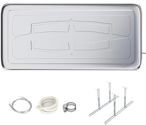Bac de Vidange pour Unité Ac en Acier Inoxydable, Bac de Récupération des Condensats avec Support de Montage, avec Tuyau de 2 M pour Systèmes de Pompe à Chaleur pour Climatiseurs Split(84x39x3.5cm (33