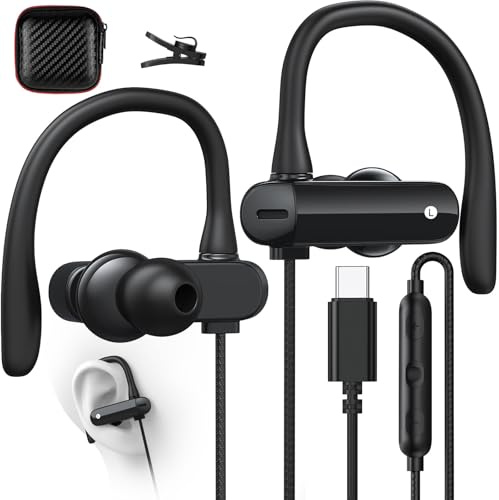 Cuffie USB C con Microfono, Gancio Auricolare Controllo Volume Cuffie In Ear con Filo per Samsung Galaxy S25 S24 S23 A56 A16 iPhone 17 Pro Max 16 15 Pixel 10 9 8 Auricolari per Sport Ufficio Musica