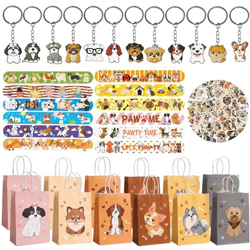 86Pcs Hund Party Geschenke, Hunde Deko Kindergeburtstag, Hunde-Motto-Geburtstagsparty-Zubehör, Hunde-Geschenktüten Schnapparmband Schlüsselanhänger Aufkleber Für Mädchen Jungen Theme Party Mitgebsel