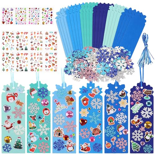 Bastelset Weihnachten,24 Stück Weihnachten Lesezeichen Bastelset,Weihnachtsbaum Schneeflocken Filz Bastelsets,Schneeflocken Filz Ornament Bastelsets,Kreative Winter Basteln für Partygeschenke Handwerk