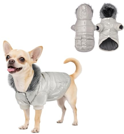 PETLESO Hundemantel für Kleine Hunde, Winterjacken & Wintermäntel für Kleine Hunde, Outdoor Warm Haustier Wintermantel, Grau, S