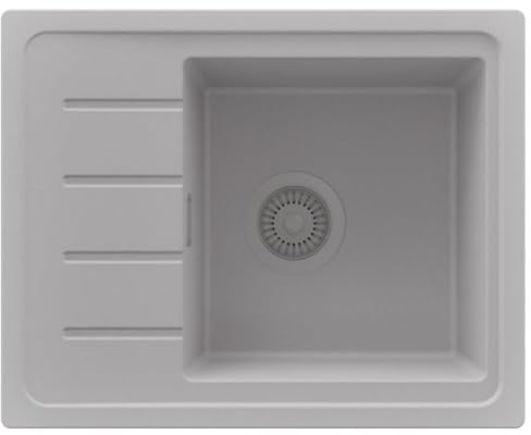 PRIMAGRAN Spülbecken ab 45er Unterschrank + Ablauf-Set, 55x44cm | Set: Ablauf-Set (Siphon, Ablaufgarnitur, Überlauf) + Granitspüle 1 Becken - Kopenhagen Easy, Alles Grau