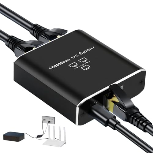 Splitter 1 auf 2 Gigabit 1000Mbps,RJ45 Ethernet Verteiler für Zwei Geräte Gleichzeitig Online, Beinhaltet ein USB-Stromkabel,Das den gleichzeitigen Anschluss,Kompatibel mit Xbox PS Switch PC TV Router