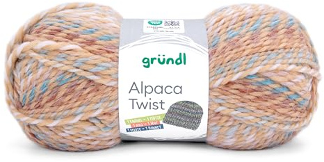 Gründl Wolle Alpaca Twist 1 Knäuel 100 g, beige-hellblau | Dicke Wolle mit Alpaka zum Stricken und Häkeln - Weich und hautfreundlich - 80 % Polyacryl, 20 % Alpaka - 100 g / 170 m