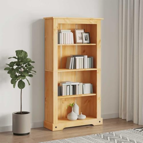 Yisssmeng Bücherschrank 4 Fächer Kiefernholz 80x29x150 cm Braun Mexiko-Stil Regal schmal hoch mit Wandbefestigung Bücherregal Wohnzimmer Schlafzimmer