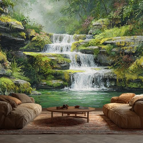 Waterfall Wallpaper, 3D Natural Scenery Wallpaper Murals, Waterfall Room Decor Wall Art for Bedroom Kitchen Living Room 390L x 260W cm
