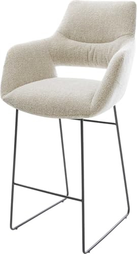 DELIFE Barstuhl Yago-Flex Kufengestell Metall Schwarz Webstoff Soft Beige Taschenfederkern