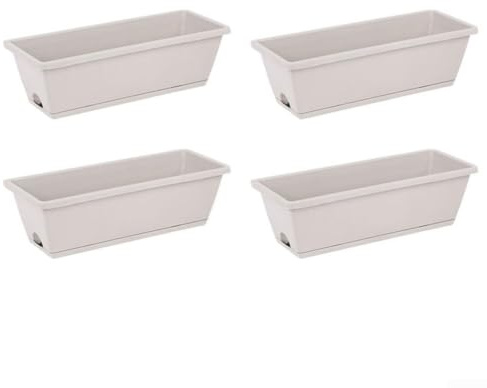 4 Stück rechteckige Kunststoff-Pflanztröge mit Drainagelöchern und Tabletts, Blumenkästen für Gemüse, Sukkulenten, Innen- und Außenbereich, Garten, Balkon, (Schatten grau)