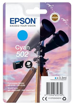 Epson Original 502 Tinte Fernglas Singlepack Cyan Standard, XP-5100 XP-5105 XP-5150 XP-5155 WF-2860DWF WF-2865DWF WF-2880DWF WF-2885DWF, ReadyPrint Flex-Tintentarife