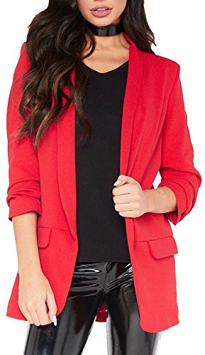 Red Olives® New Ladies Frill Ruffle 3/4 Sleeve Duster Coat Women Jacket Blazer UK 8-26 (Red, 16-18)