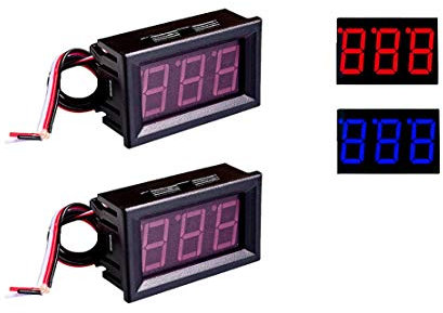 NOYITO 0.56 inches LED DC Digital Voltmeter 3-Wire 0.00V-30.0V Battery Voltage Tester Red Blue Two Colors Display (Pack of 2) (Blue)