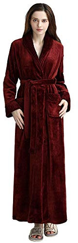 PUTUO Accappatoio da donna in morbido pile lungo e soffice, vestaglia da notte, Rosso vinaccia, L-XL