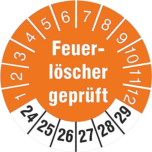 50 x Prüfetiketten Feuerlöscher geprüft 18 mm Prüfplakette 2024-2029