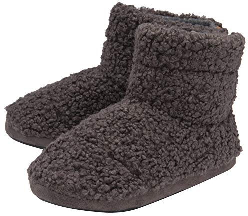 DUNLOP - Mens Furry Sherpa Slipper Boots - Memory Foam Plush Indoor House Slippers - Ankle Boot Slippers - Gifts for Men (11 UK, Charcoal)