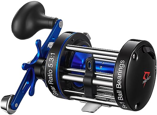 Piscifun Chaos XS Round Reel - Reinforced Metal Body Round Baitcasting Reel Smooth Powerful Saltwater Inshore Surf Trolling Fishing Reels Conventional Reels for Catfish, Musk, Bass, Pike