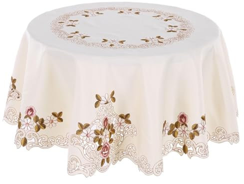 Tischdecke Rund, Tischdecke Tischtuch, Outdoor tischdecke wetterfest, bwaschbar Tischdecken aus Polyester, Gartentischdecke Tischtuch, Runde Tischdecke, 85cm Tischdecke aus Spitze mit Blumenstickerei