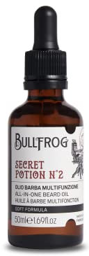 Bullfrog – Multifunktions-Bartöl Secret Potion N.2: Nährt, macht die Rasur weich und erleichtert, leichte und parfümierte Textur, würziger Bernsteinduft, hergestellt in Italien, 50 ml