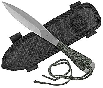 KOSxBO US ARMY Wurfmesser. Messer mit Scheide, Fahrtenmesser Green Paracord inkl. Etui Outdoor Survival, oliv grün (1x Wurfmesser, grün)