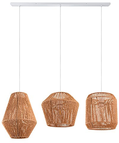 Paco Home Pendelleuchte Esstisch Korb Boho Hängelampe Esszimmer Lampe E27 Pendellampe Rattan Papier, Farbe:Natur (Ø28 + Ø30 + Ø33cm), Leuchtenart___Farbe:Pendelleuchte - Weiß