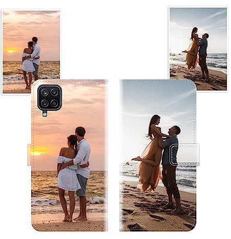 Sunrive Personalisierte hülle kompatibel mit Samsung Galaxy A12 Handyhülle Benutzerdefiniert,Schutzhülle Lederhülle handykette universal Etui mit Eigenem Foto Bild Text Individuelle