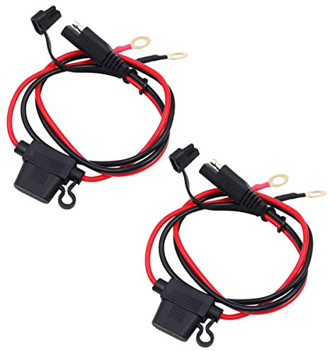WANGCL 2PCS SAE Connector Cable Battery Charging Cable with cover + O Ring Terminal 15A Fuse Boxes 12v for Motorcycle Car Tractor- 16AWG