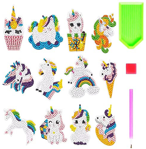 Steemjoey 12 Stück 5D Diamond Painting Set für Kinder, DIY Tiermalerei Tiere Diamant Aufkleber Kit, Mosaik Set Kinder, DIY Diamant Painting Kit für Kinder und Erwachsene Anfänger
