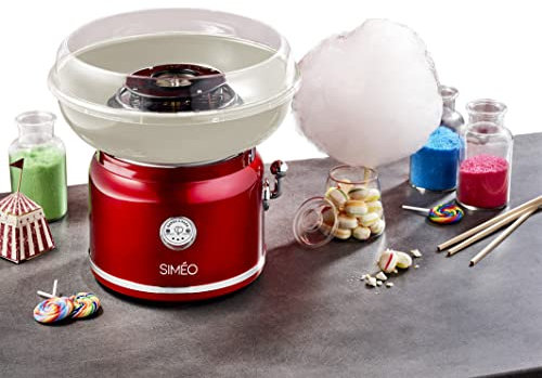 Simeo Siméo FBP450 Zuckerwattemaschine, 500 W, einfach zu bedienen und zu reinigen, abnehmbare Teile, spülmaschinengeeignet, Vintage-Design, Rot, 27 x 19 x 27 cm, Kunststoff