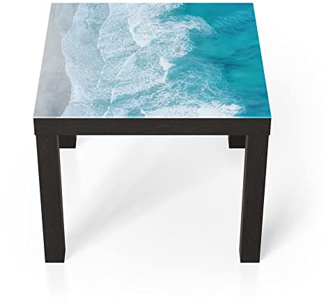 DEQORI Glastisch | schwarz klein 55x55 cm | Motiv Meeresbrandung von Oben | ausgefallener Beistelltisch aus Glas | Hochglanz Couchtisch fürs Wohnzimmer | moderner Couch Tisch mit Design