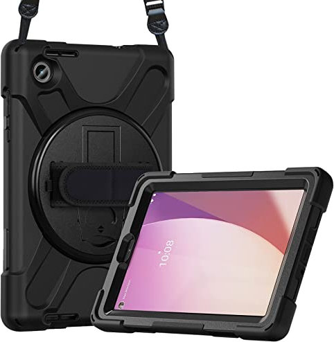 ProCase Funda Rígida para Lenovo Tab M8 4 Gen 2023, Protectora Antigolpes con Correa Giratoria Robusta Cubierta Híbrida Resistente -Negro