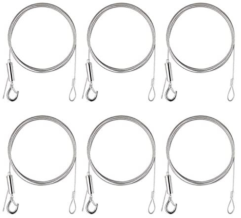 Hwtcjx 6 PCS Picture Hanging Wire Rope, Picture Hanging Chain, Mirror Chain, Stainless Steel Wire Rope, Cable Suspension Kit, Hold Up to 20kg, for LED Panel Lights, Heavy-Duty Lighting (1.5mmx1m)