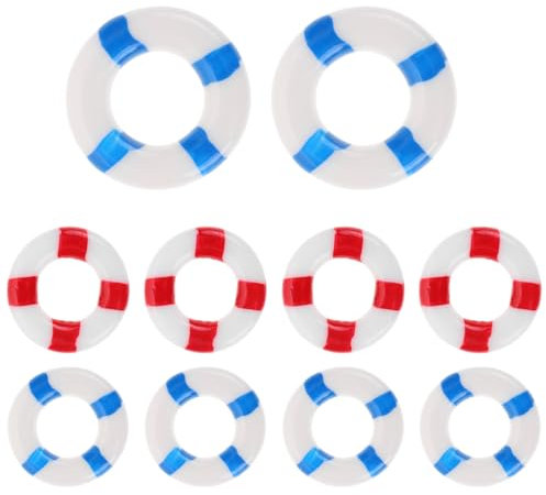 Warmhm 10 StüCk Mini-Rettungsring-Dekoration Mikroharz Nautische Rettungsring-Wanddekoration Kleine Rote Und Blaue Mikro-Landschafts-Rettungsring-Dekoration Geeignet FüR Nautische Sommer Stranddekorat