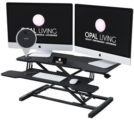 Opal Living Black 36 / 91.5cm White Standing Desk Converter with Wireless Charger and USB Port - Portable Adjustable Desk Riser with Keyboard Raiser - Stand Up Desk Converter Sit to Stand Desk Stand